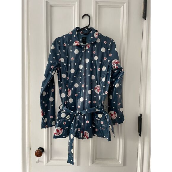 Adidas Jackets & Blazers - Adidas rare blue cream and red dotted graphic raincoat S